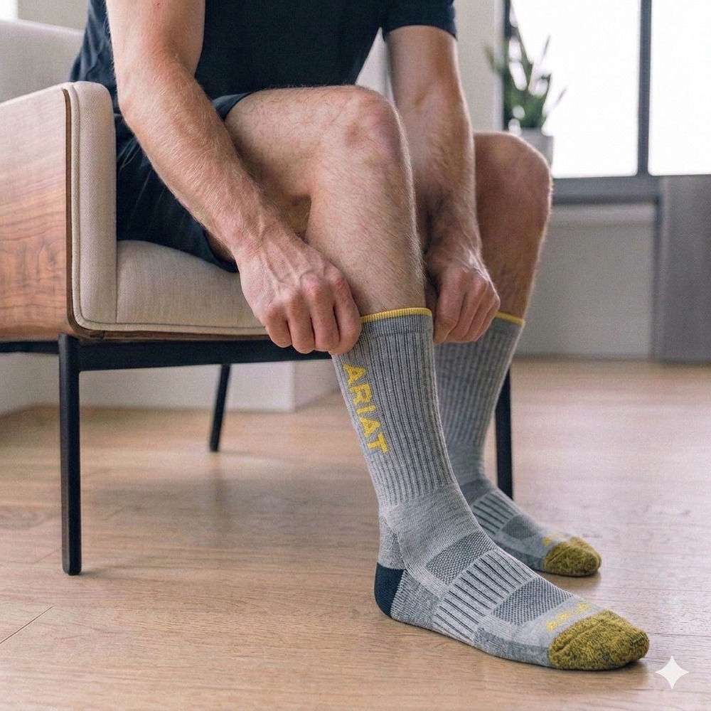 Ariat Work Tek Series Crew Socks Mens XL Grey High Performance NanoGLIDE **NEW**